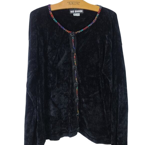 Ani Barrie USA Black Embellished Cardigan Soft Chenille Button Up Sweater Medium - Picture 1 of 3
